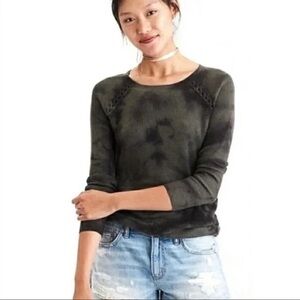 American Eagle Ribbed Knit Crewneck Sweater Army Green Tie Dye